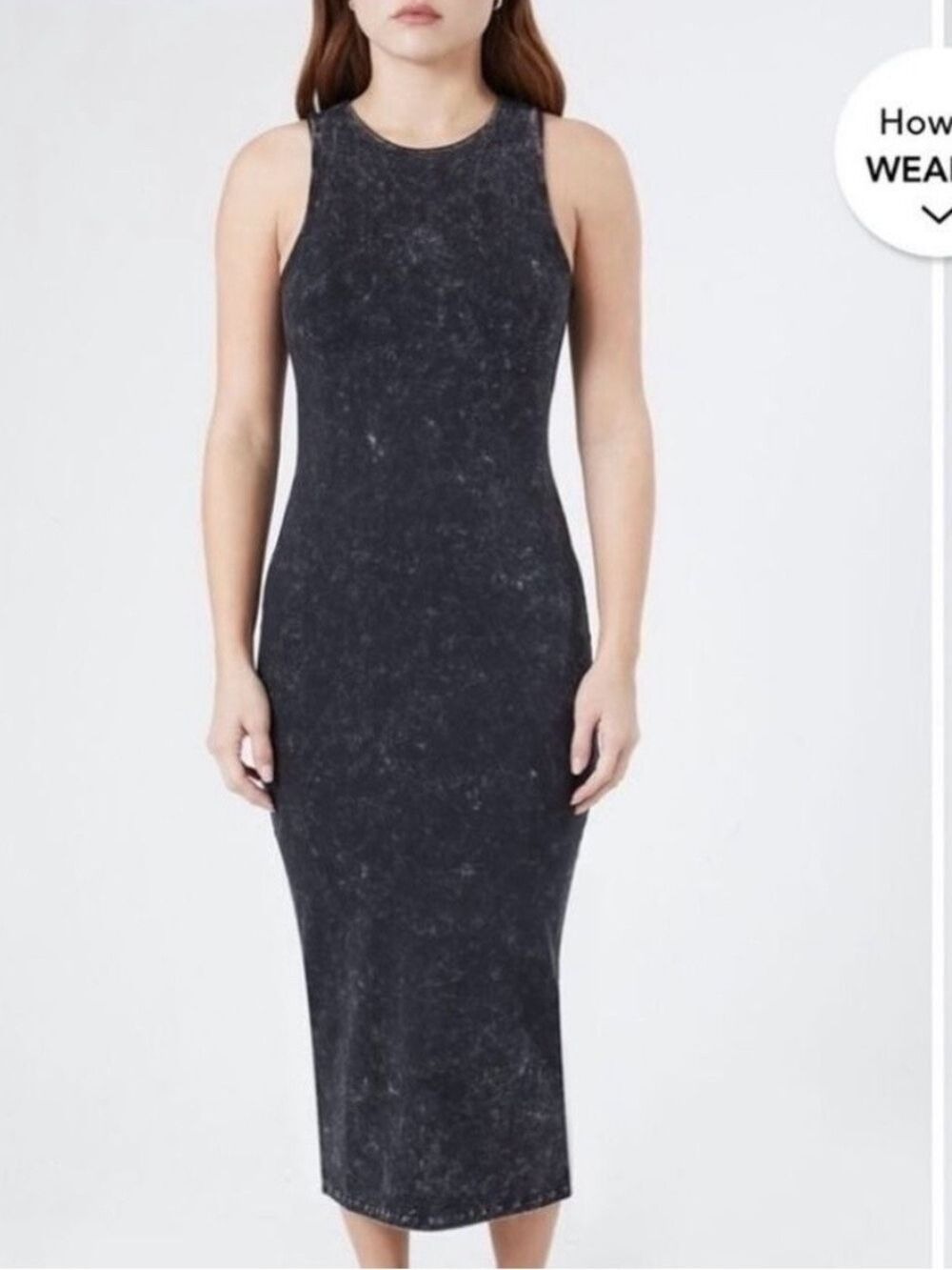 New Black Mineral Wash Bodycon Sleeveless Midi Dress S
